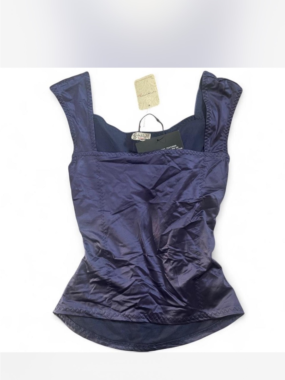 Free People Navy Satin Square-Neck Camisole